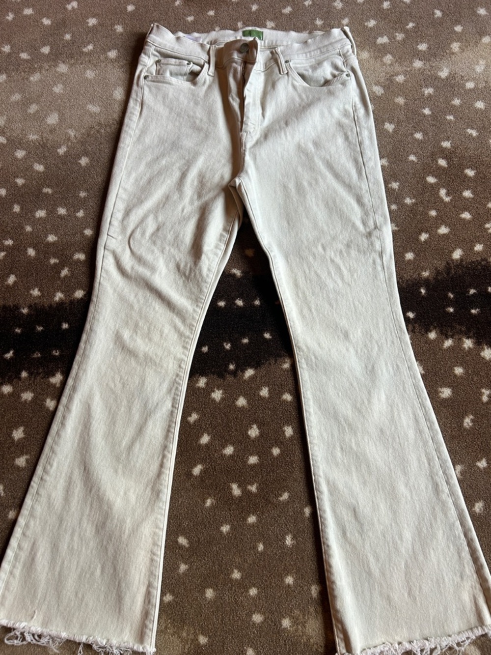 MOTHER Light Green Jeans with Green Leather Logo Patch